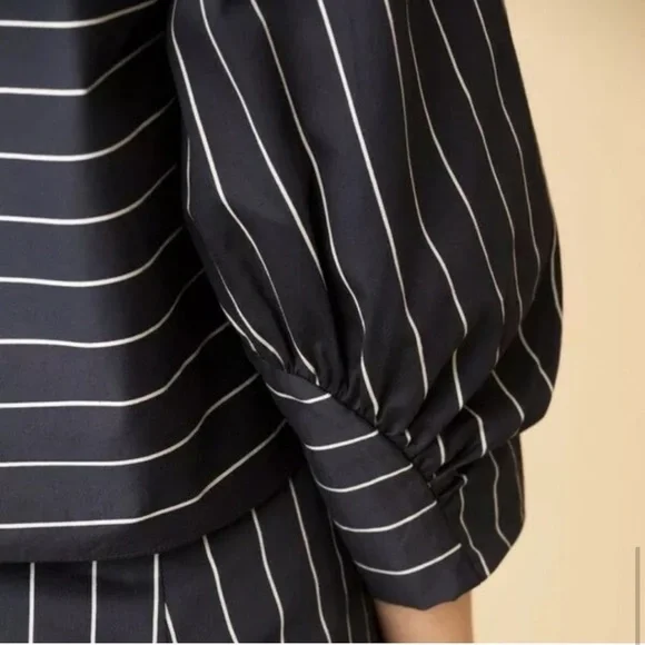Tibi Sateen Striped Navy Blue Top